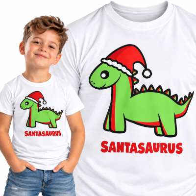 KOSZULKA DZIECIĘCA ŚWIĄTECZNA SANTASAURUS